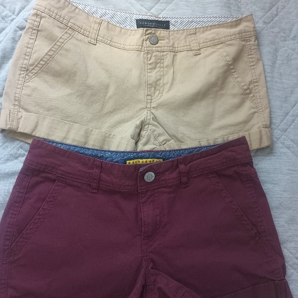 Aeropostale tan shorts/prince&fox Burgundy shorts both size 4 like new
